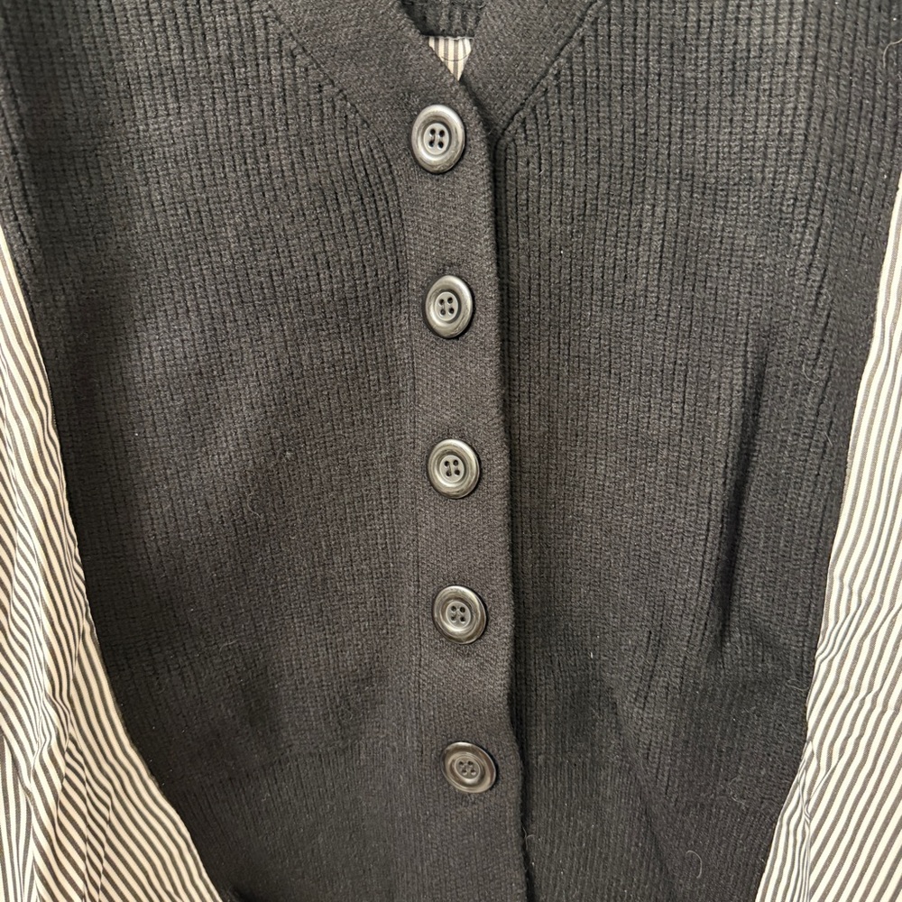 Elan Noelle Cardigan Shirt Medium Black White Layered Look New with Tags $108 - Picture 11 of 11